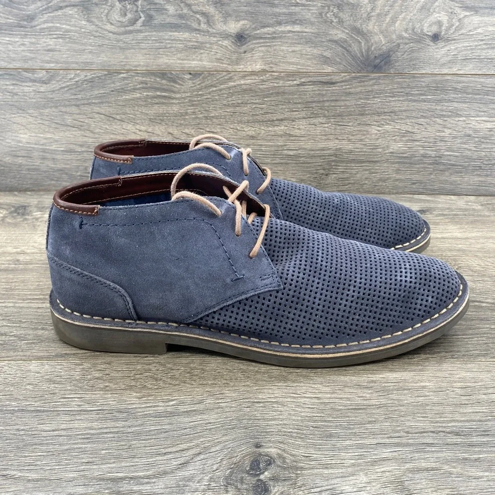 Desert Hill Mens‎ Blue Perforated Suede Leather Chukka Desert Boots Size 12M